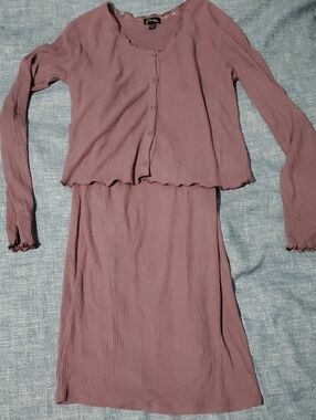 Art Class Ribbed Dress and Cardigan
